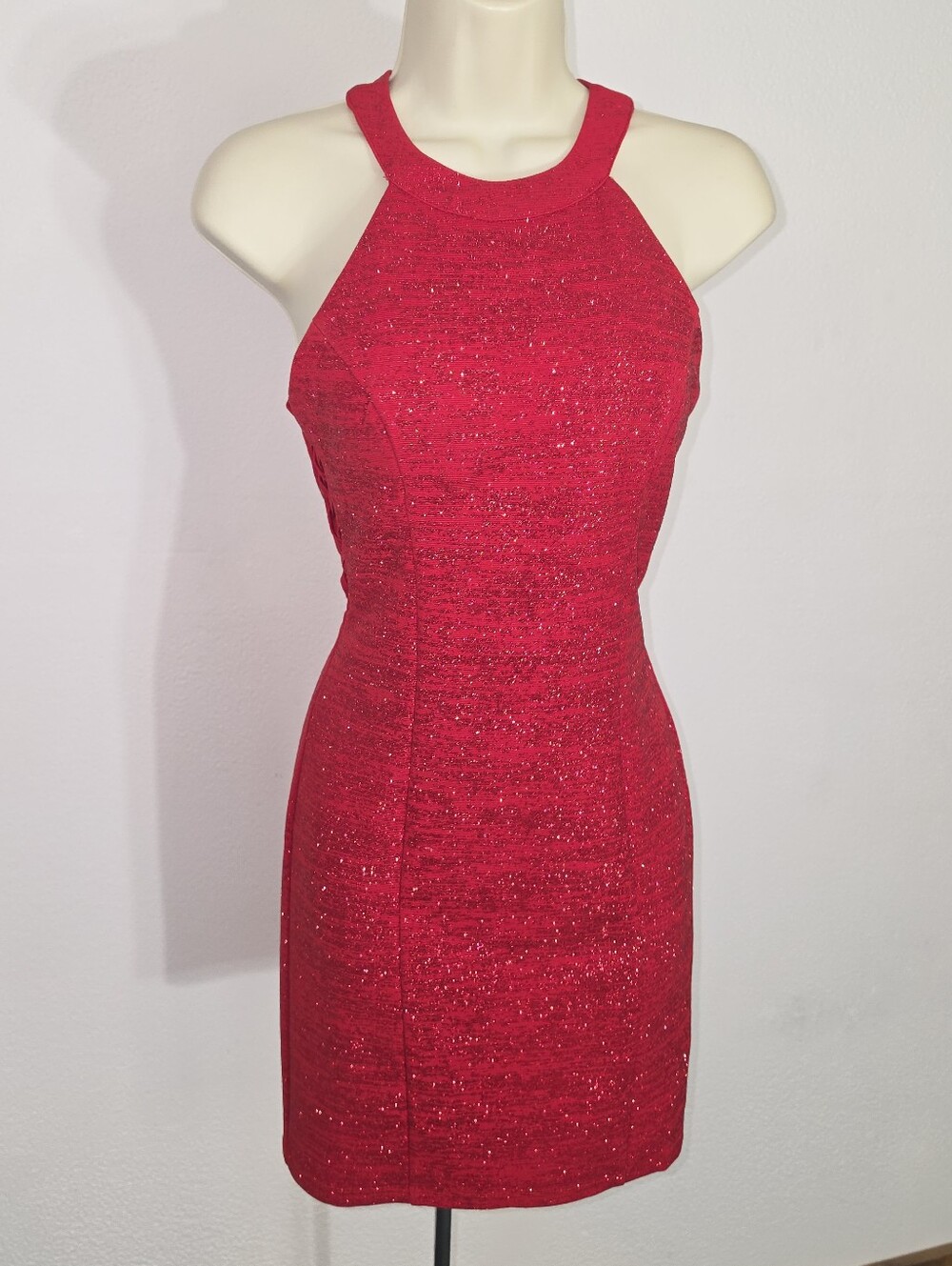 Honey and Rosie Dress Shimmery Halter Neckline Sleeveless Vibrant Red Size S - Picture 6 of 16